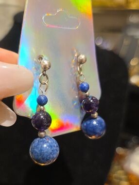 Blue and Purple Beaded Drop Earrings - Women Jewelry